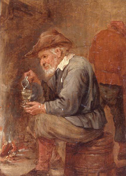 unknow artist An old man sitting by the fire,pouring with into a roemer oil painting image